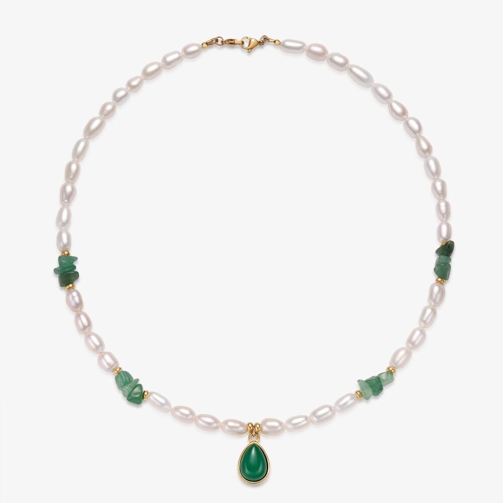 Fresh Water Pearl Necklace With Charm Pendants Jade